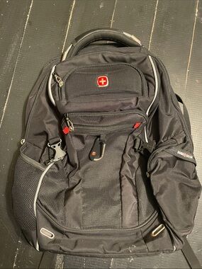 SwissGear Black Backpack with Red Logo Accents
